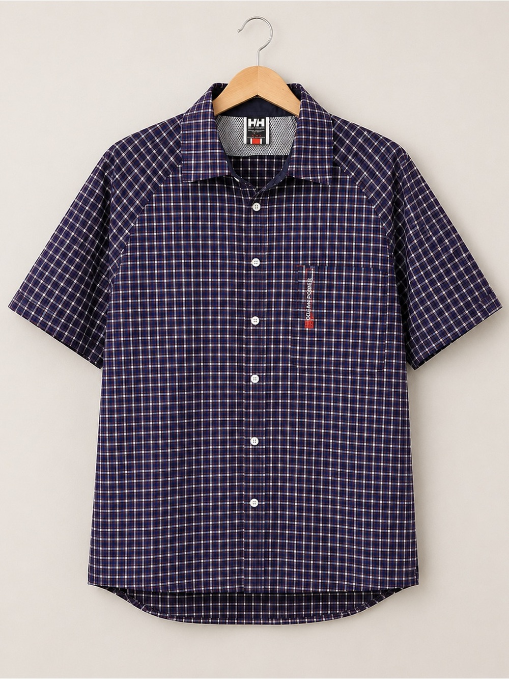 Helly Hansen NOR Ocean Power Short Sleeve Plaid Button-Up Fishing Shirt Size L